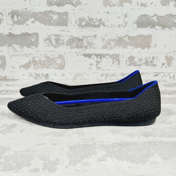 NEW Rothy's The Flat Black Knit Pointy Toe Slip On Loafers E274